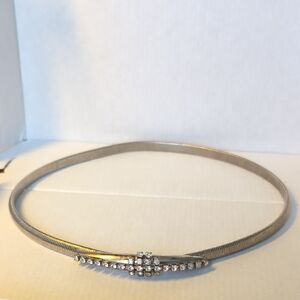 Vtg Silver Tone Belt 80's Rhinestone Thin Metal Snake 26"
